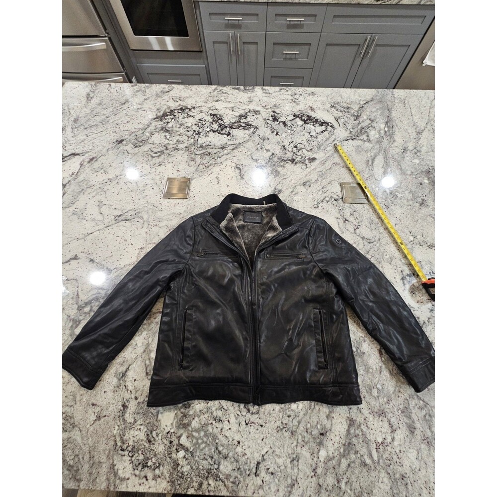 Calvin Klein Men’s Black Faux Leather Moto Jacket Size XXL